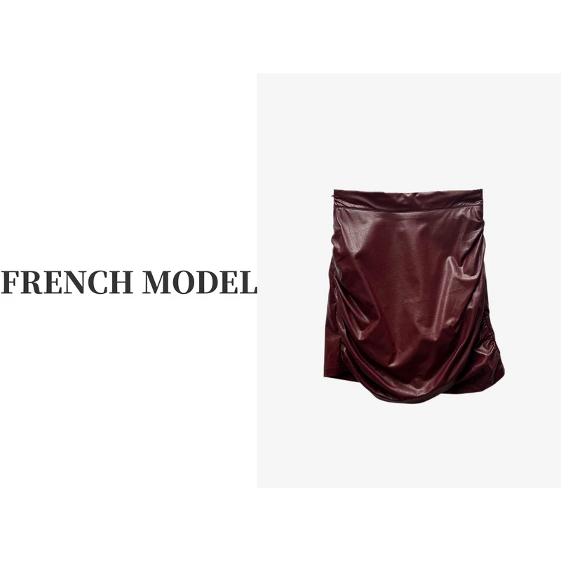法模FRENCH MODEL 媛媛.时尚设计褶皱女装半身裙纯色短裙10750027