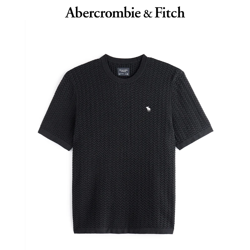 AF男装24款经典小麋鹿波浪纹短袖黑色圆领T恤上衣KI120-4243