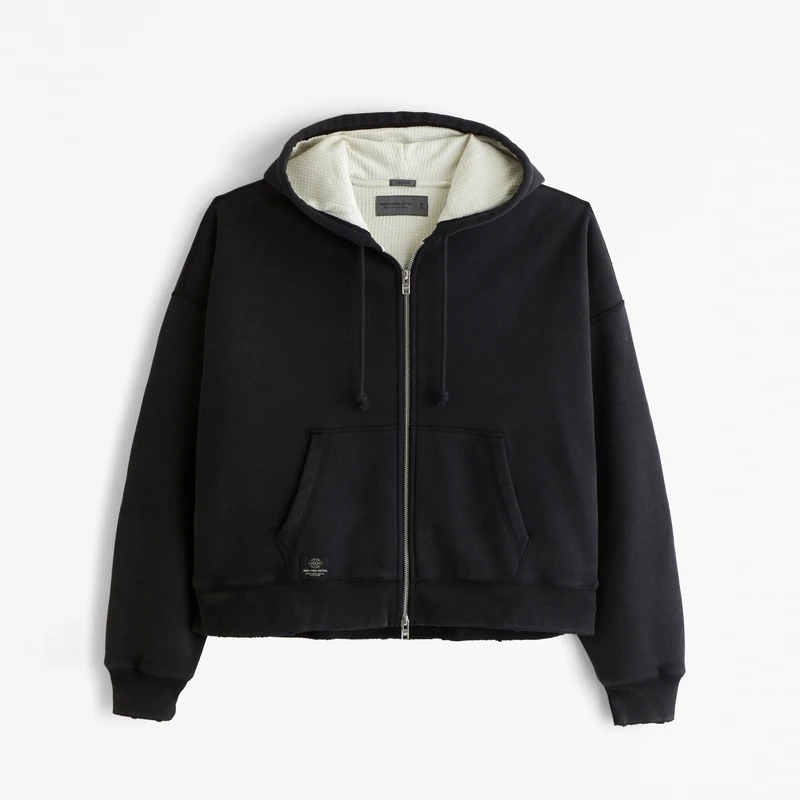 AF男装美式华夫格内里黑色多色连帽卫衣外套122-4263