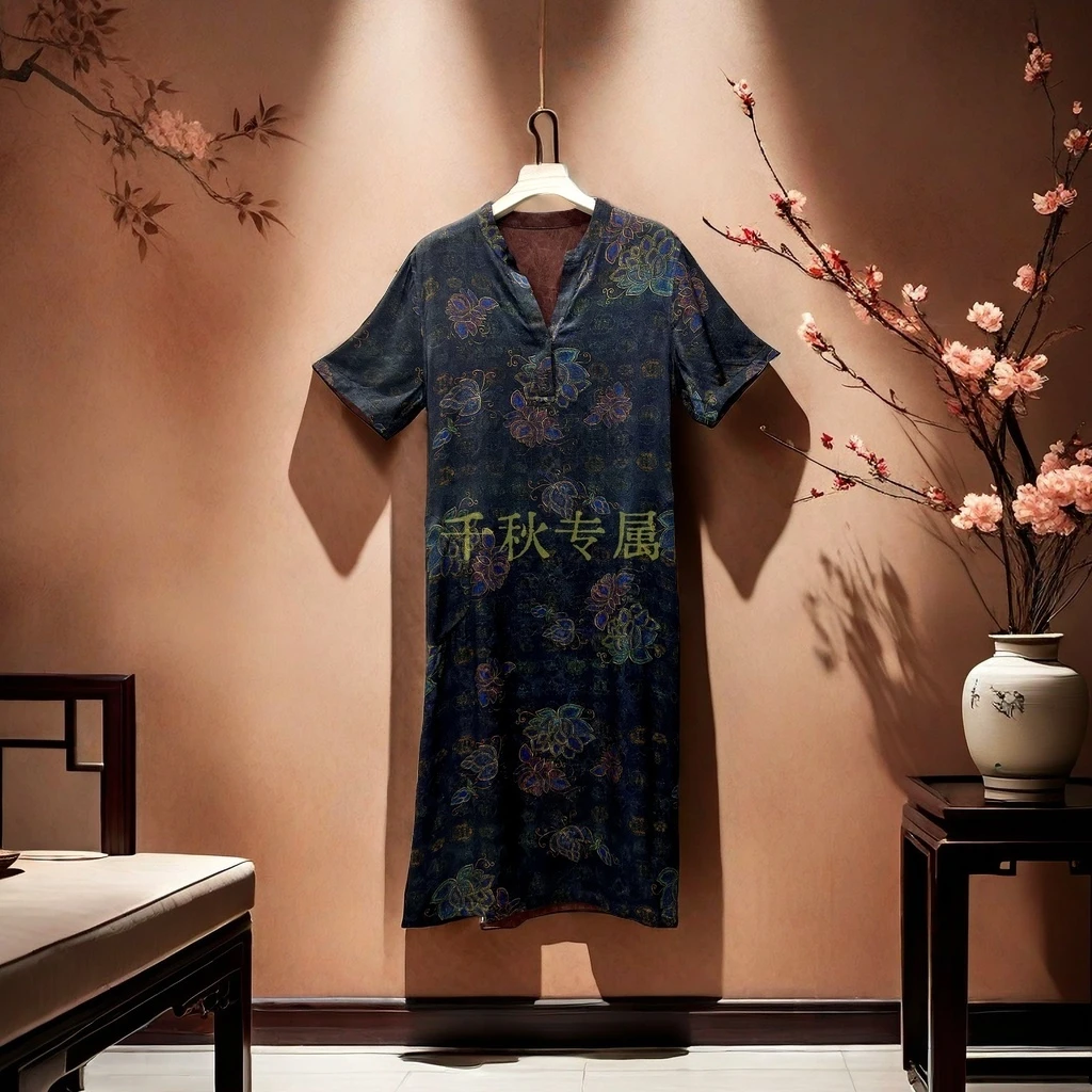 【千秋专属】043提花连衣裙2024气质复古中长款中式印花中国风