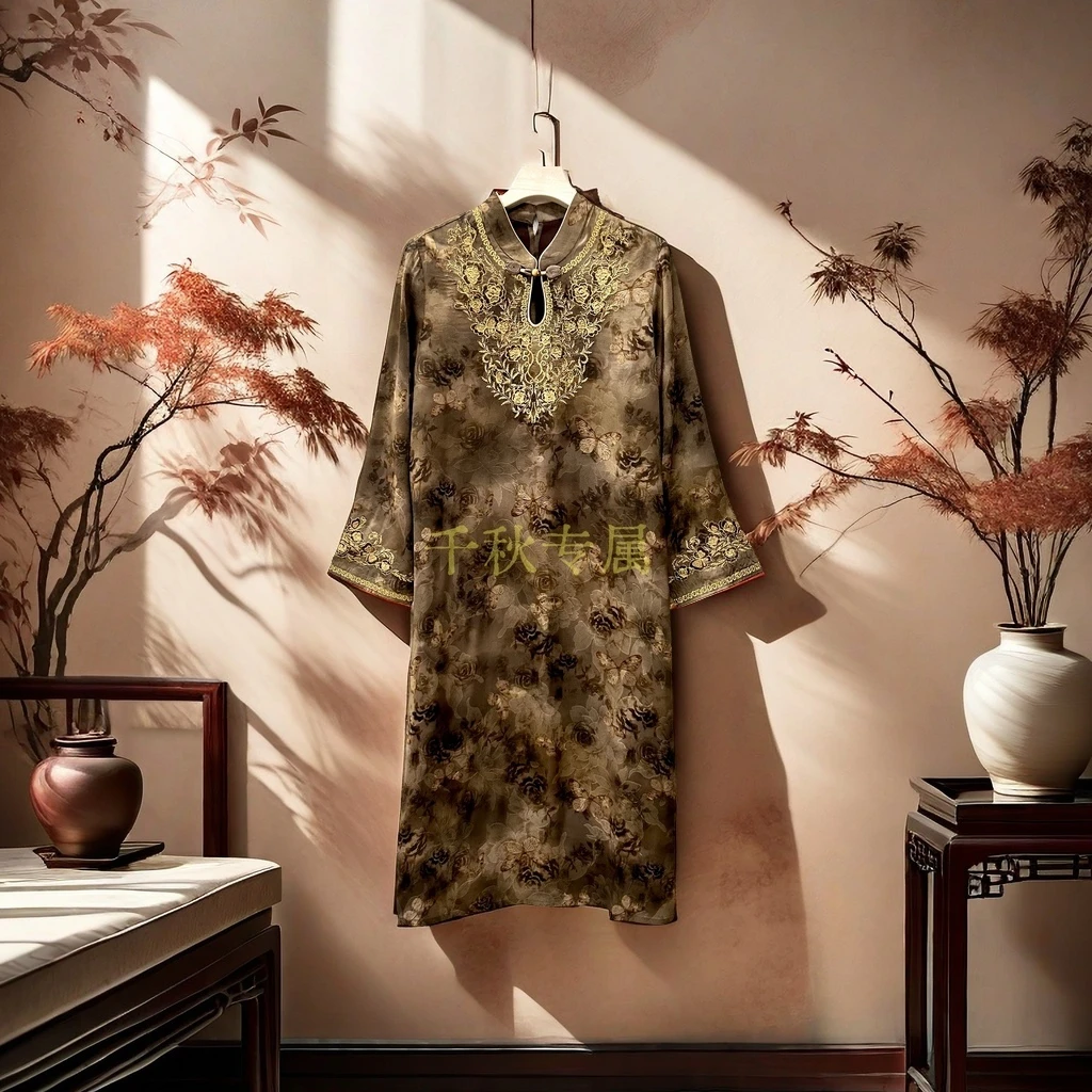 【千秋专属】028桑蚕丝连衣裙2024气质重磅宽松中国风时尚刺绣