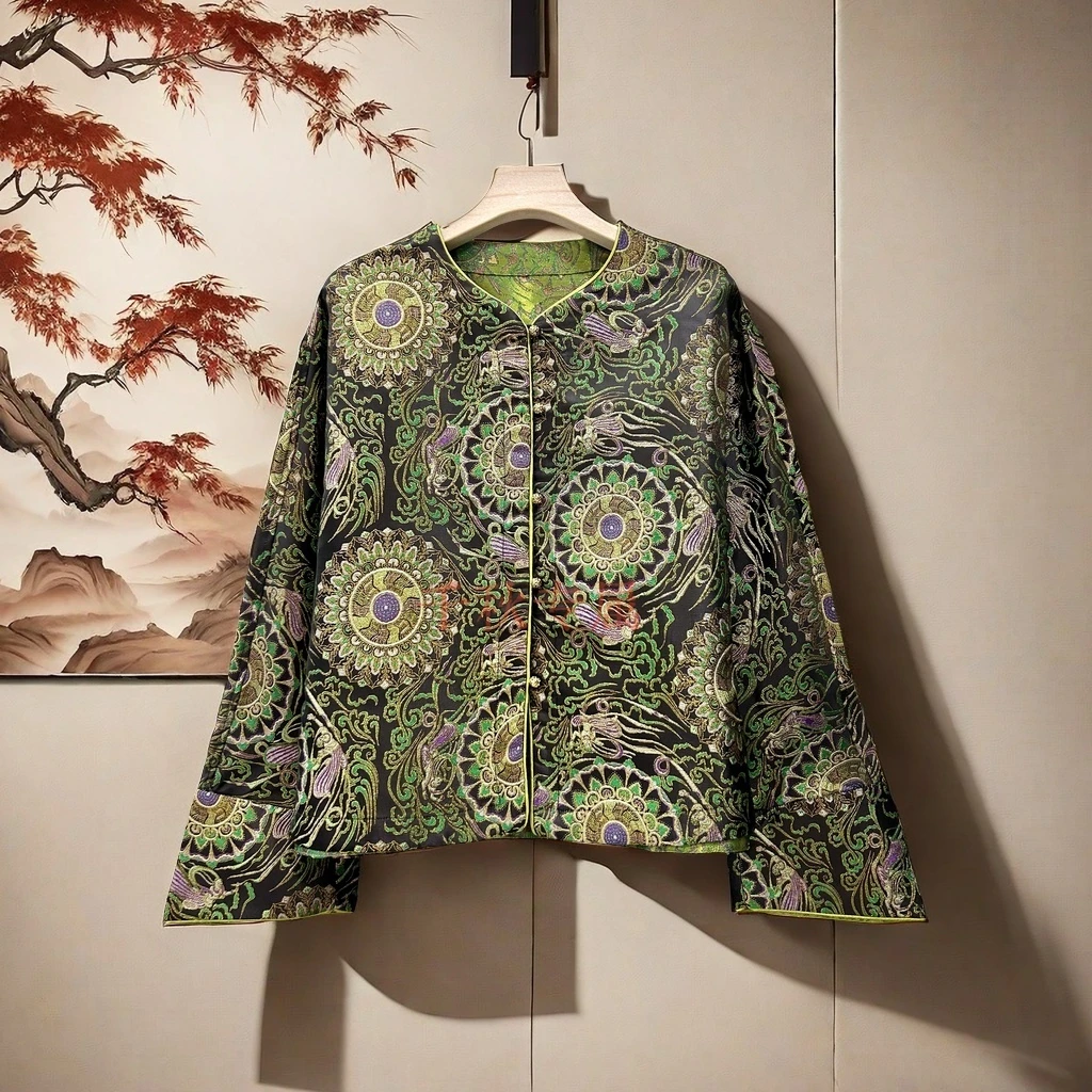 【千秋专属】057中国风短外套2024休闲复古提花新中式设计师