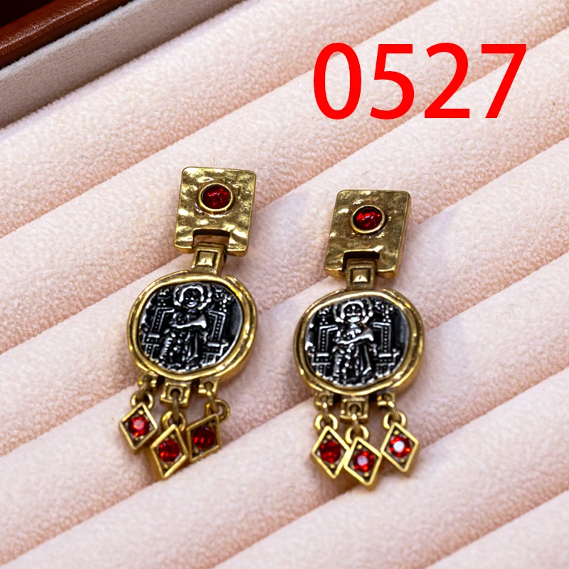 铜合金耳饰 时尚耳饰手工镶嵌金色气质设计百搭个性古风耳钉0527E