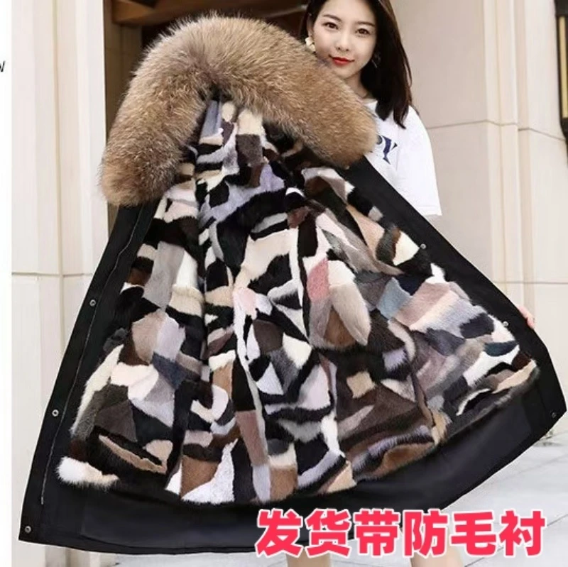 水貂毛内胆加毛袖女士皮草派克服活里活面可拆卸修身时尚显瘦外套