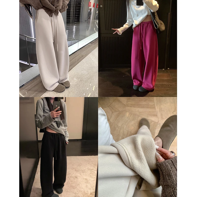 ACUN品牌 松弛暖暖加绒加厚香蕉卫裤女高腰垂感休闲直筒阔腿长裤