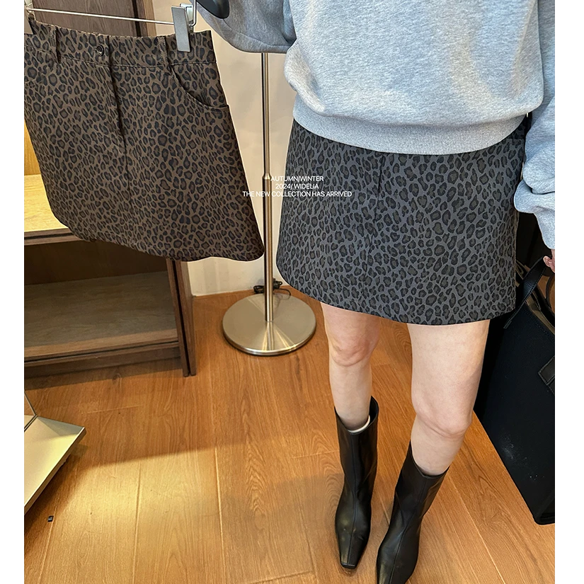 widelia陈姬儿豹纹半身裙女秋季新款高腰辣妹a字短裙包臀裙9111