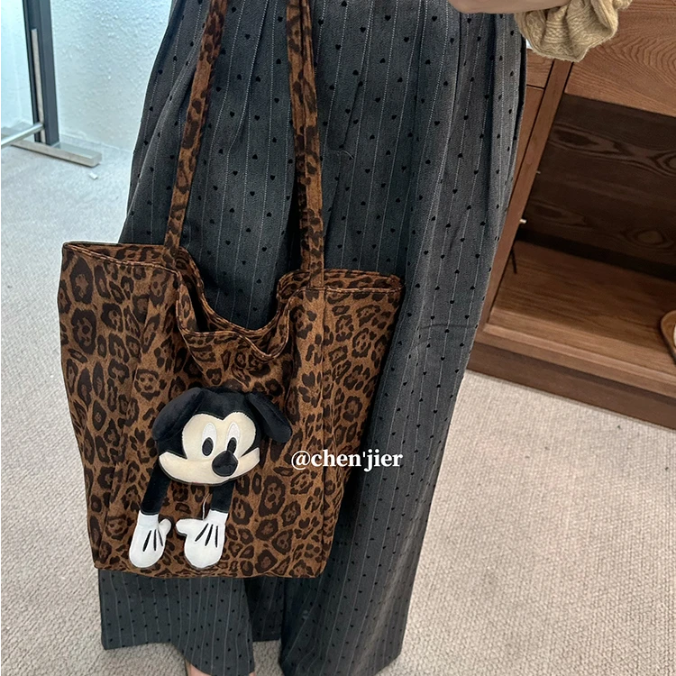 2024韩版小众米奇公仔特托包大容量单肩包女个性洋气豹纹包包9292
