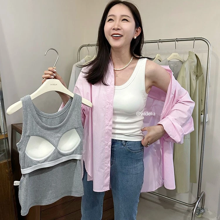 widelia春夏新款白色工字型内搭背心带胸垫一体打底上衣女7195