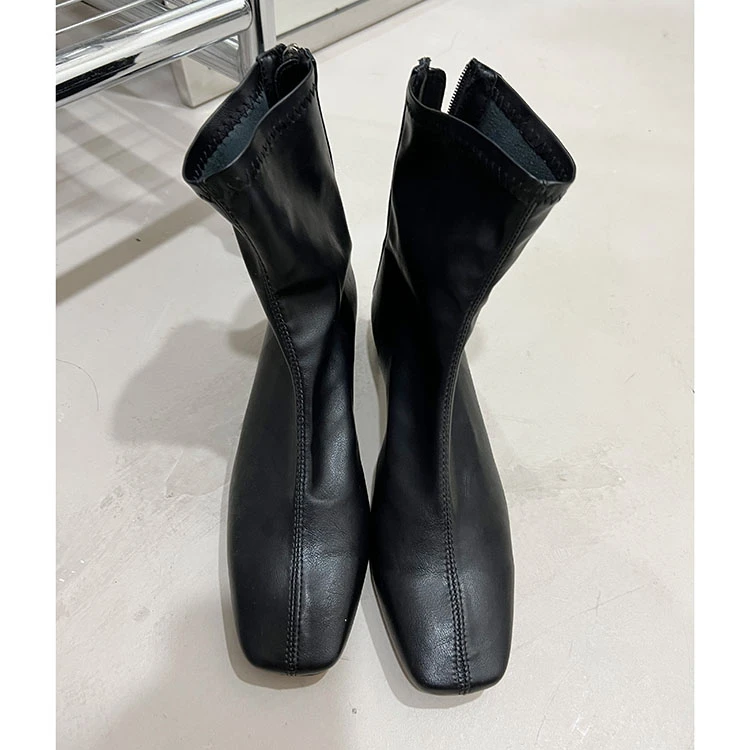 widelia秋季新款黑色短靴子百搭 马丁靴 鞋子时尚瘦瘦靴9026