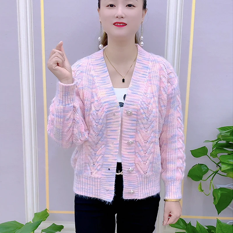 女士针织衫2025春秋新款小清新花纱毛衣开衫外套女韩版宽松上衣