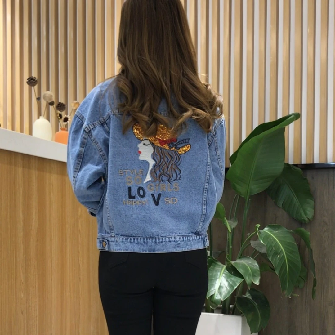 韩版美女图刺绣短款牛仔外套女2025年新款春秋百搭上衣长袖牛仔衣