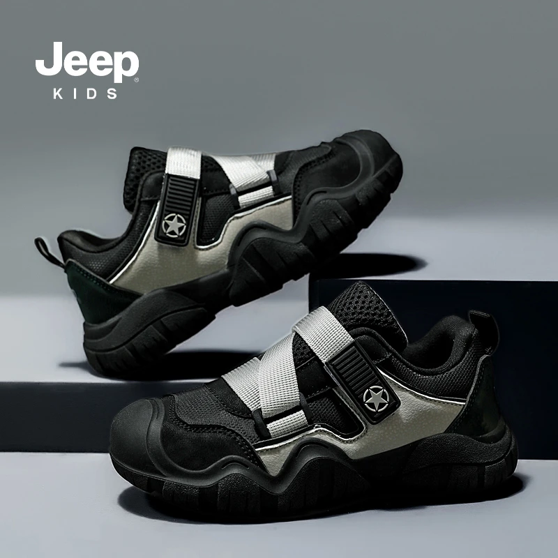 JEEP/吉普秋冬新款女童皮面中大童儿童运动鞋透气软底男童跑步鞋