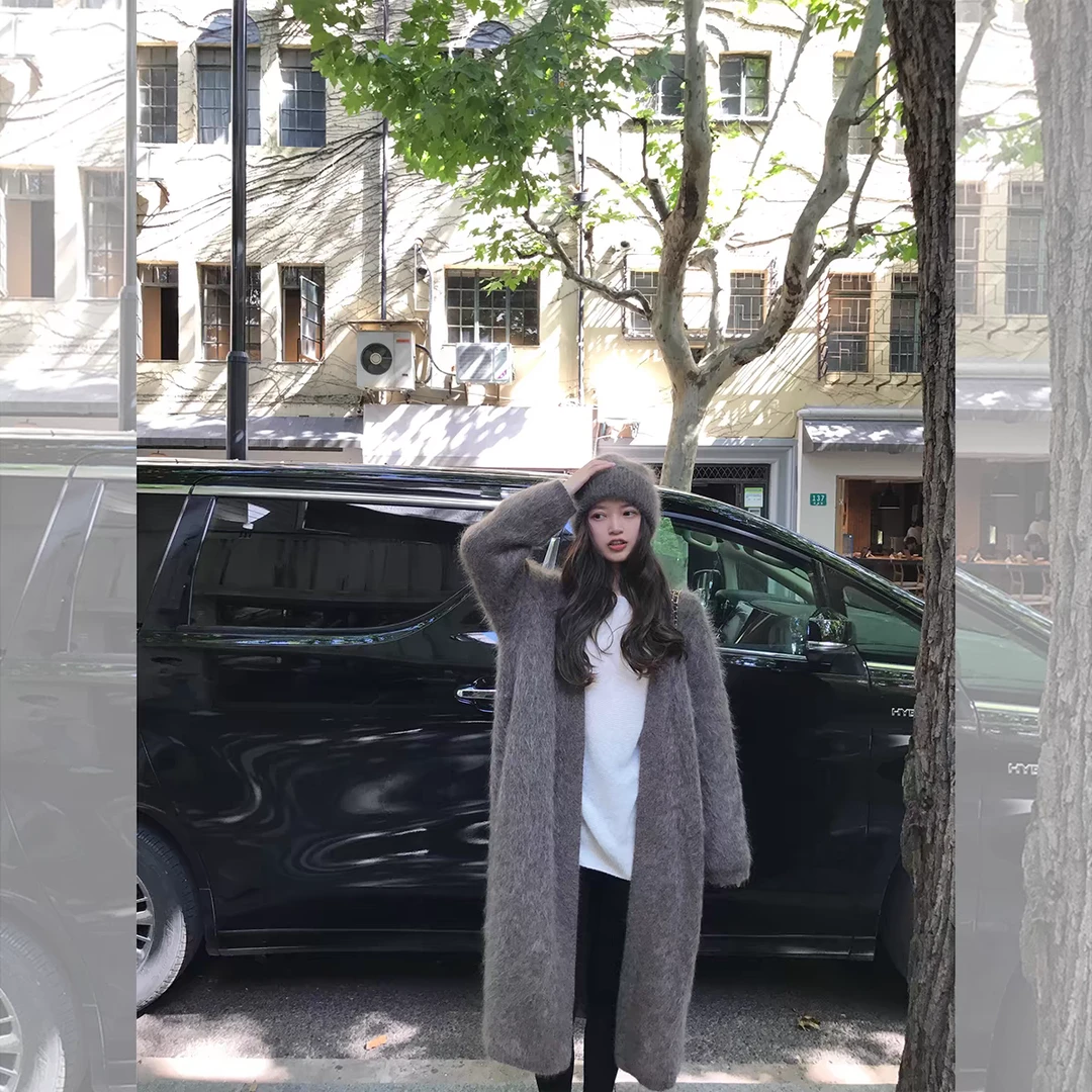 Madofit麻豆/929塞纳黄昏时 慵懒感长款时尚马海毛大开衫