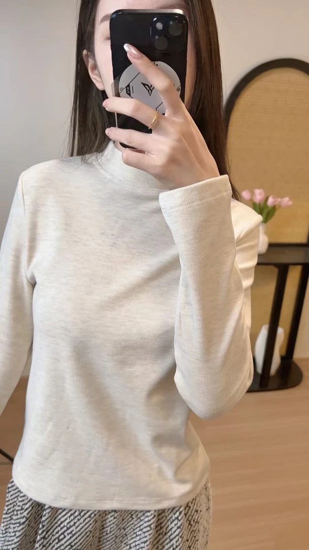 高级感半高领打底衫女秋冬时尚洋气显瘦加绒加厚打底衫