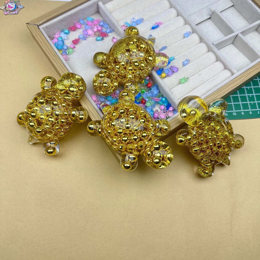 新款创意入油金色豆豆爆流沙夜光小乌龟饰品亚克力摆件黄金万两