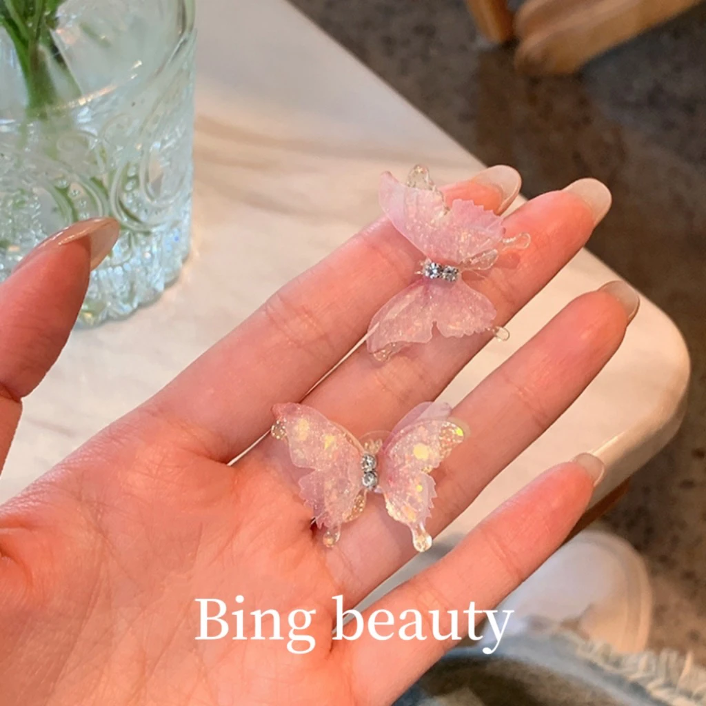 铜合金耳饰 【吸氧】纱蝶立体仙气靓丽ins森系耳钉 B46