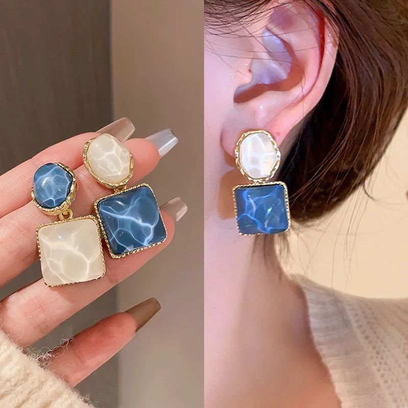 铜合金耳饰 【海之女】不对称法式高级蓝色 A174