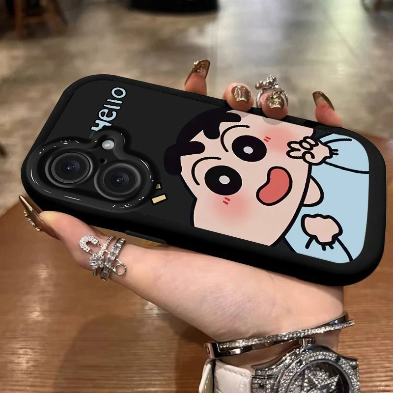 卡通小新比耶适用iPhone16ProMax苹果13/15手机壳14/12/11/8P软xr