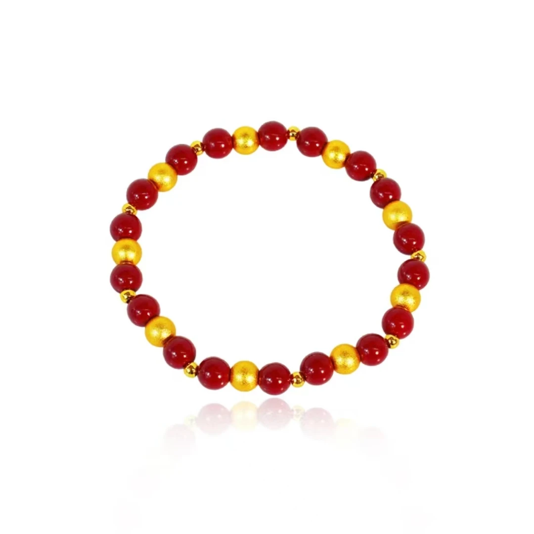 含辰砂工艺品【喜喜甄选】红豆南国朱砂合金转运珠镶嵌手链