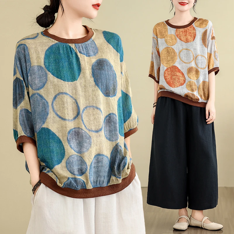 新款妈妈装韩版宽松大码遮肉印花洋气女装夏天短袖薄款上衣T恤女