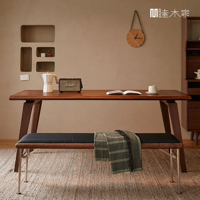 睦木家北美黑胡桃木大餐桌全实木长桌子工作台长方形家用餐桌椅组