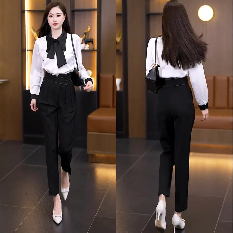 2025秋季新款百搭休闲黑色西装裤高腰垂感显瘦魔术贴哈伦裤长裤女