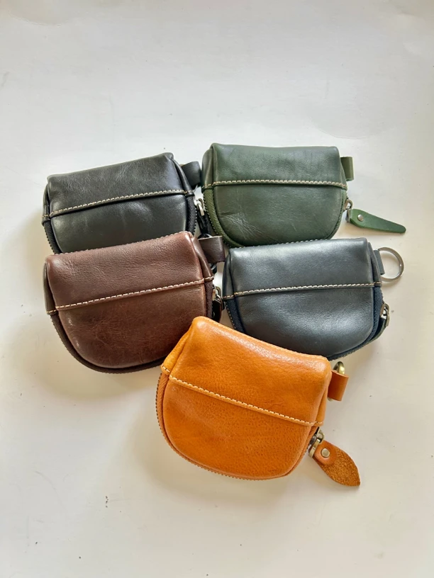 手工牛皮零钱包女2023新款复古真皮卡包油蜡皮贝壳手拿钥匙硬币包