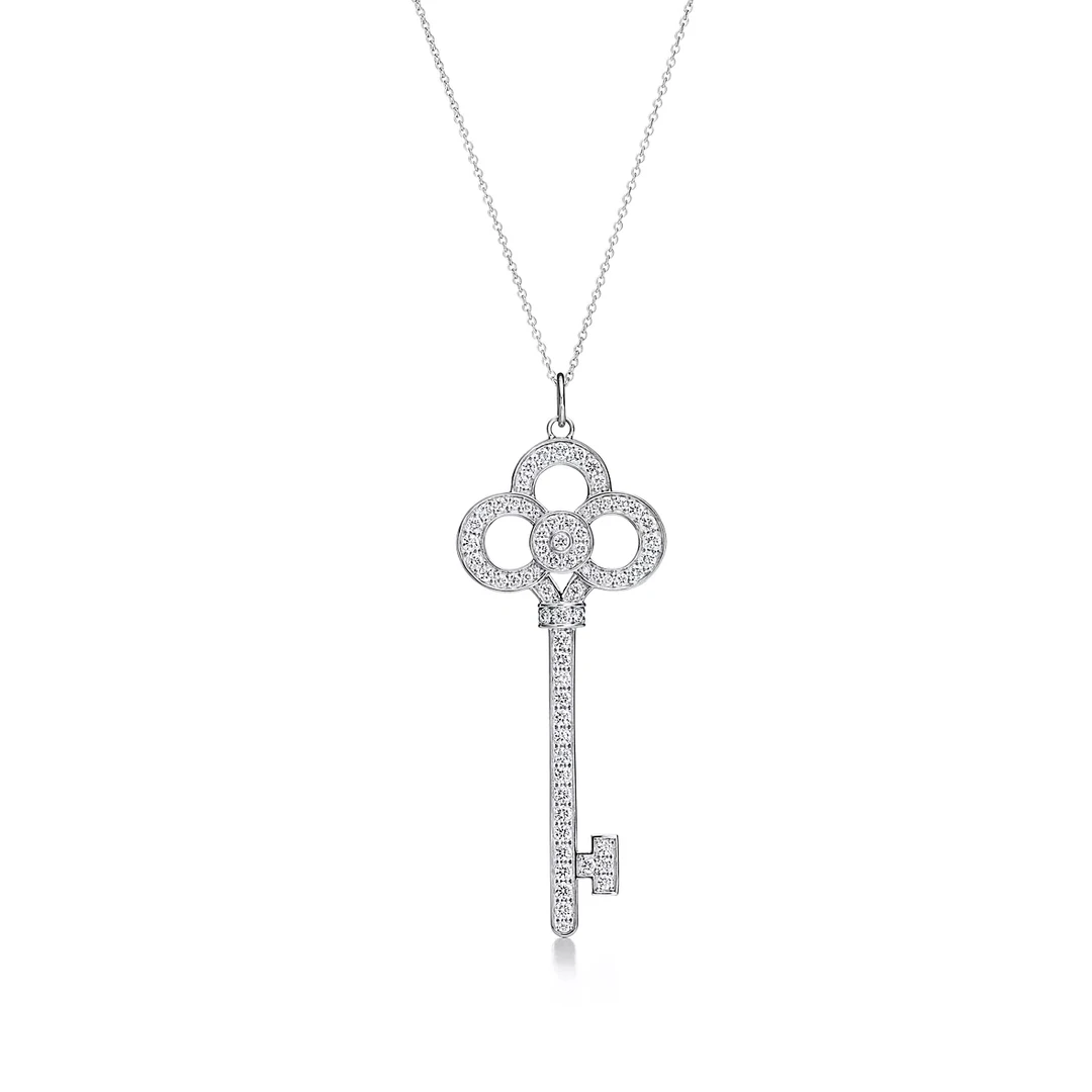 99新 Tiffany & Co./蒂芙尼 中号铂金满钻钥匙项链