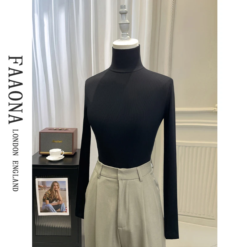 【爆款推荐】中高领打底衫女春秋上衣2025新款春秋t恤黑色上衣