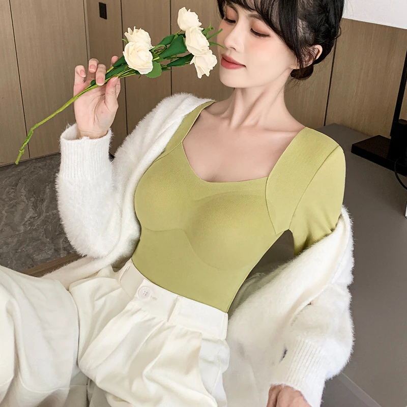 MiiOW/猫人冬季修身带胸垫舒适保暖内衣女打底衫无痕秋衣BN3855