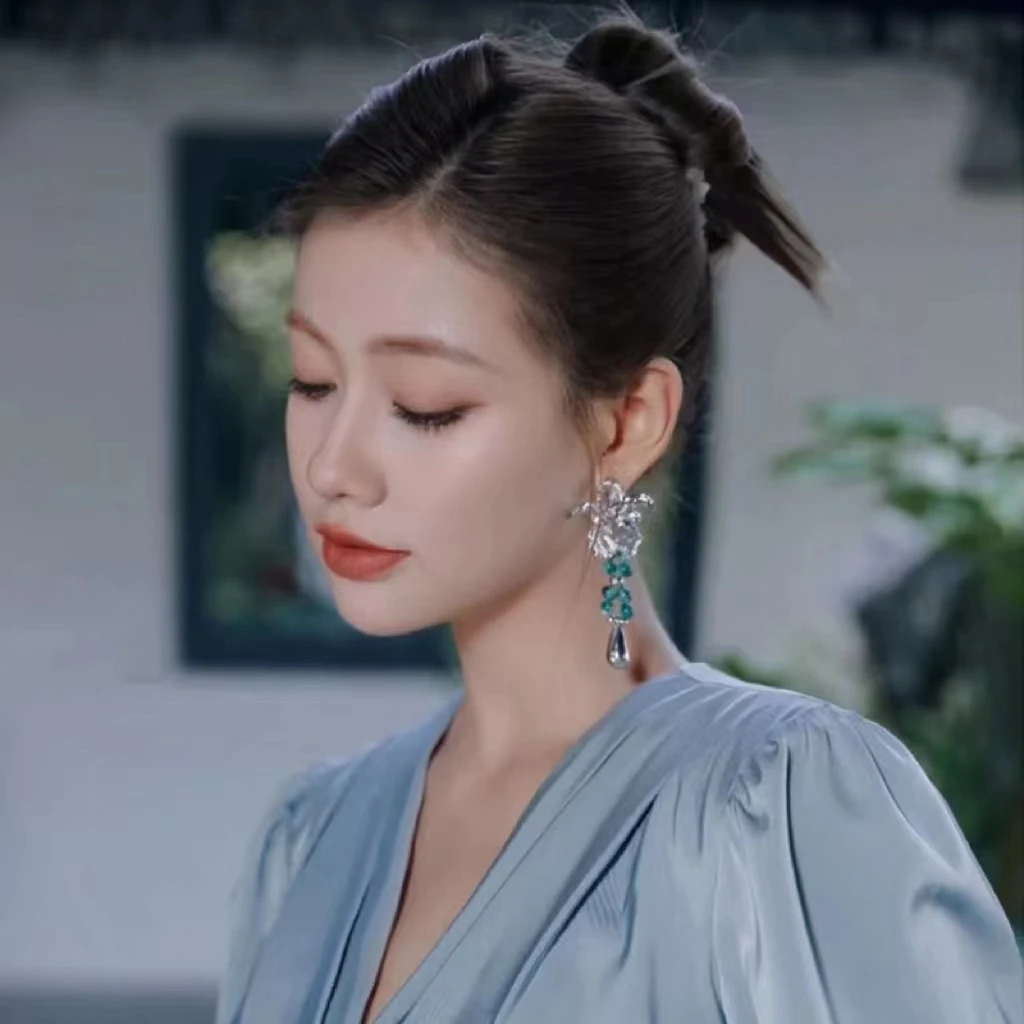 铜合金耳饰 复古叶子绿串珠流苏水滴耳环女新中式小众高级感耳饰