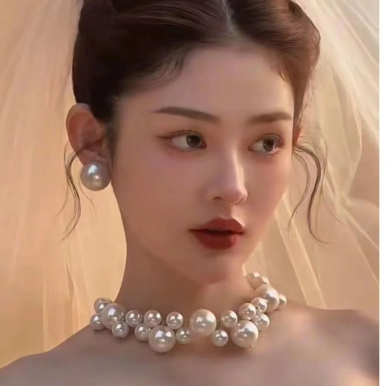 铜合金项链 新款复古风巴洛克ins贝珠项链小众设计感颈链锁骨链