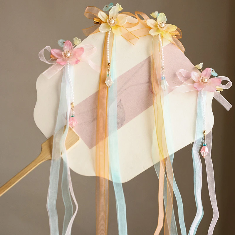 中国风发饰超仙花朵发夹儿童女童古风宝宝头饰流苏飘带高颜值发卡