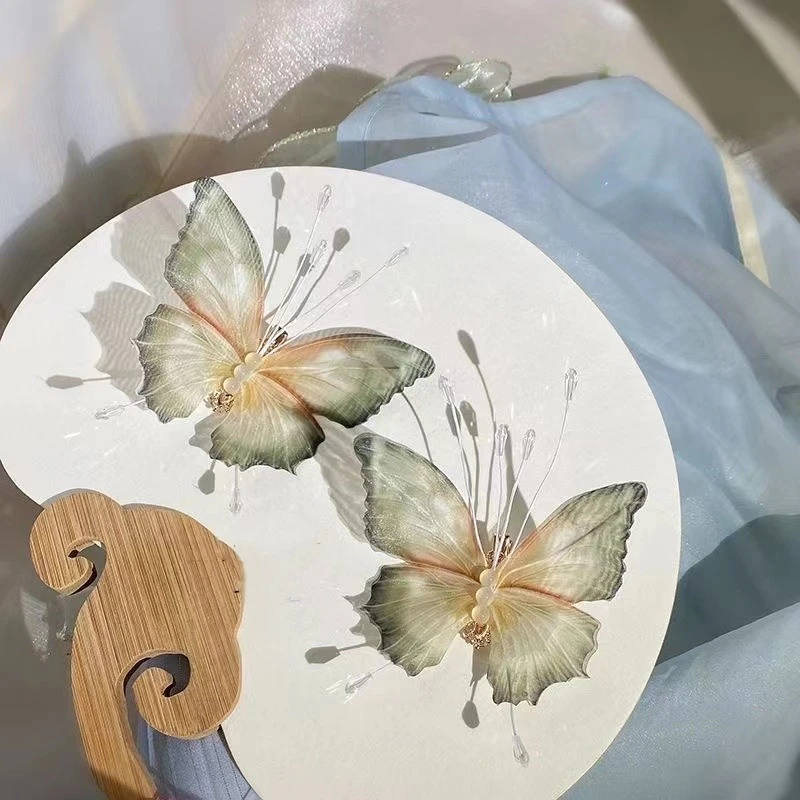 合金发饰 薄纱仿真抖动蝴蝶发夹灵动可爱对夹汉服发饰古装配饰品