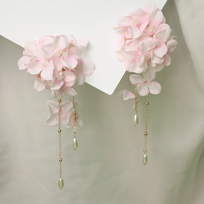 汉服头饰绣球绢花发饰簪花发夹花朵珍珠流苏侧边夹古风