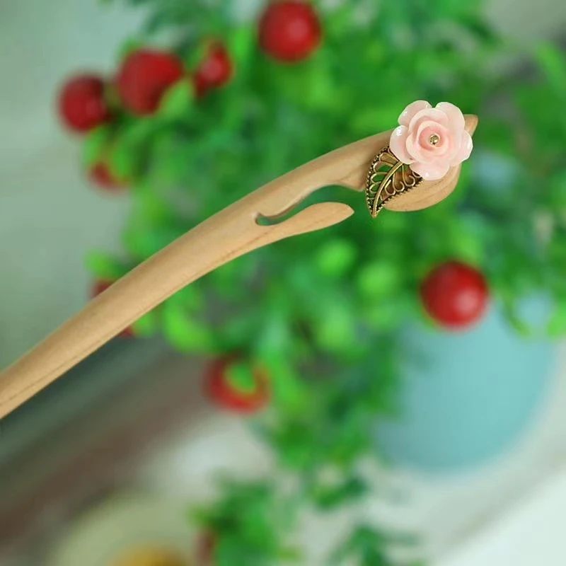古风发簪汉服头饰古装婚盘发配饰桃木桃伏发簪