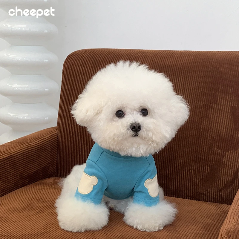 cheepet/趣派秋冬小熊头贴布基础打底衫比熊泰迪小狗狗纯色两腿衣
