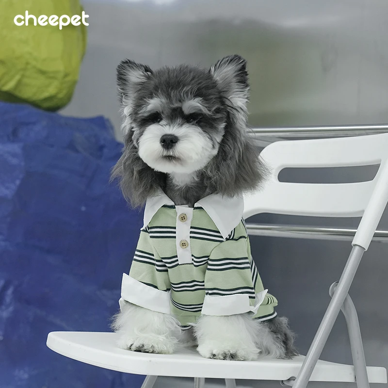 cheepet/趣派狗狗初秋宽松翻领条纹Polo衫中小狗狗拼色两腿外穿服