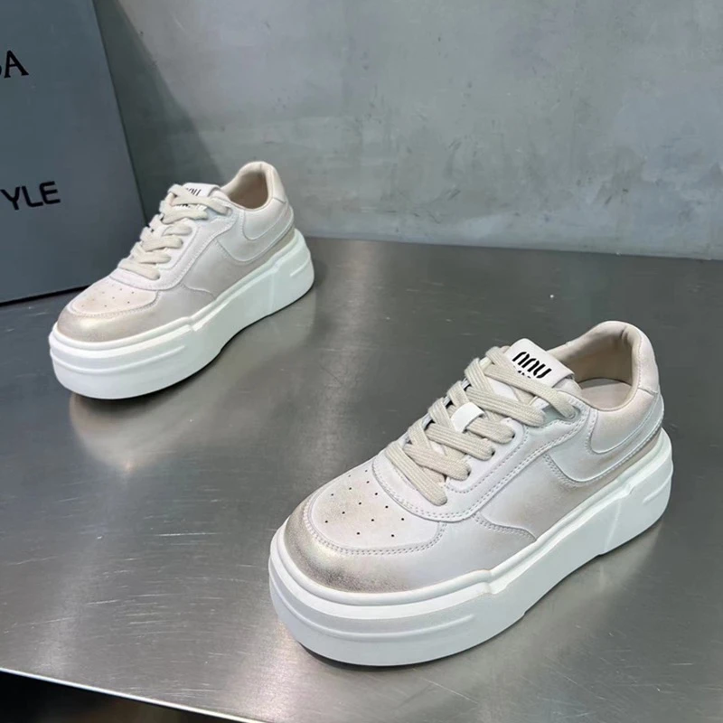 厚底小白鞋板鞋牛皮305606金色