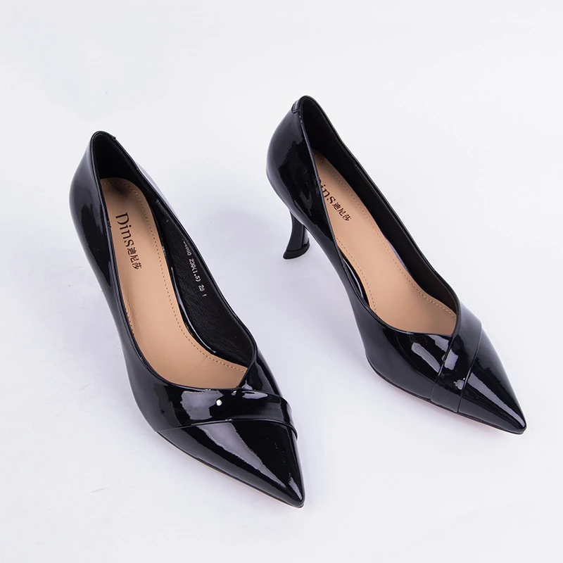 细跟浅口牛皮单鞋5163黑色