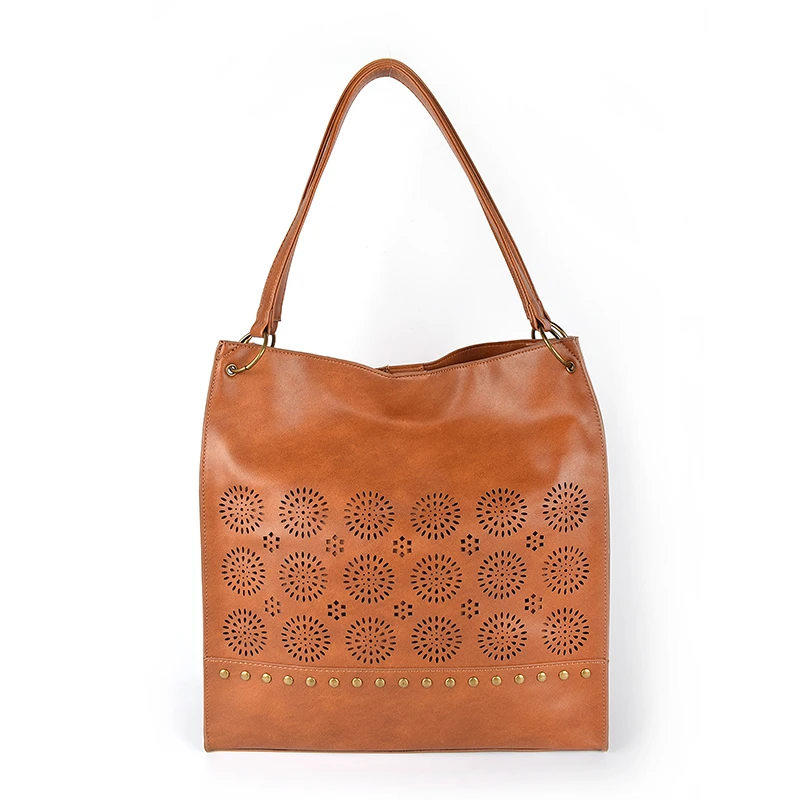 百搭文艺风女款包复古铆钉托特包简约镂空手提包休闲大容量单肩包