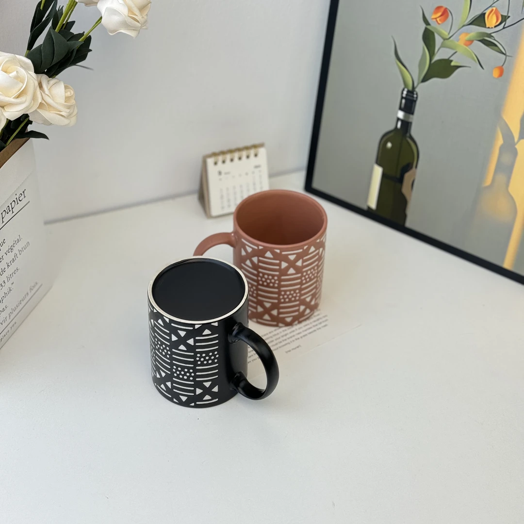 大众水杯精致复古手绘陶瓷马克杯小清新大容量学生水杯牛奶杯家用