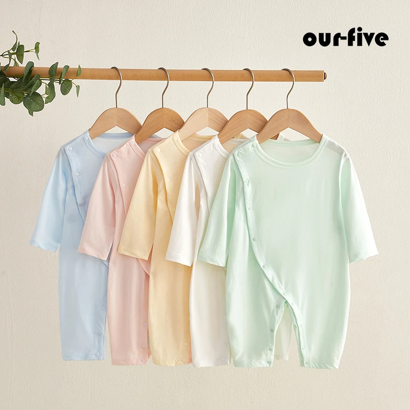 斜襟婴儿长袖连体衣夏季超薄宝宝无骨贴身睡衣爬服春秋空调服