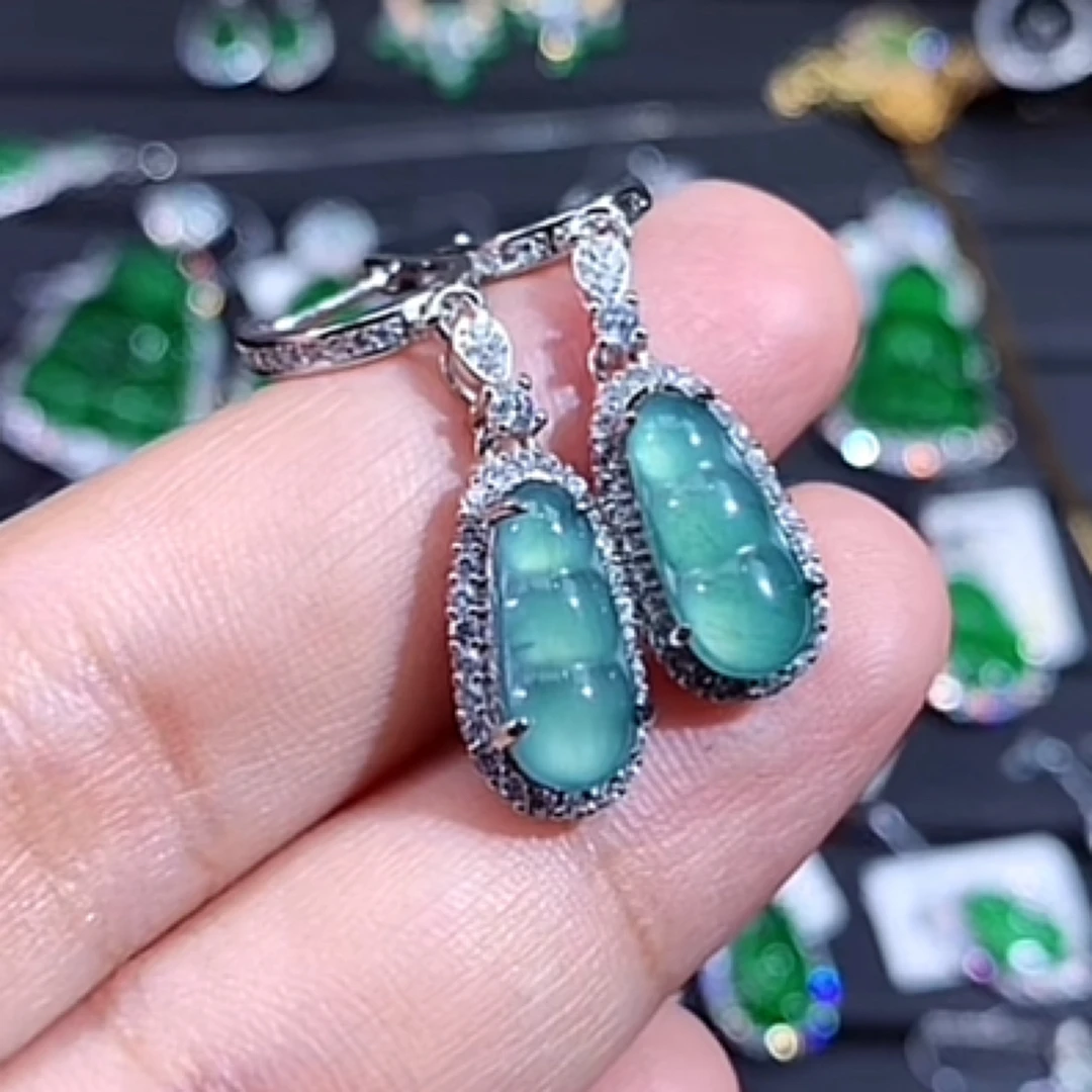 天然翡翠A货耳饰