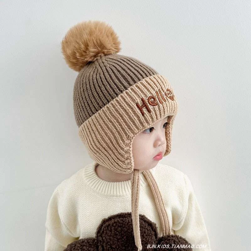 婴儿帽子秋冬季保暖围巾帽子两件套宝宝护耳套头男女童针织毛线帽
