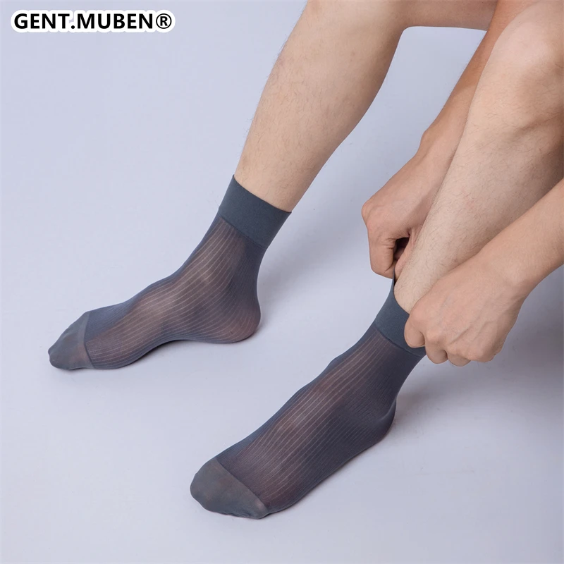 4双木本绅士短筒条纹男士商务西装超薄丝袜日系锦纶正装皮鞋丝袜