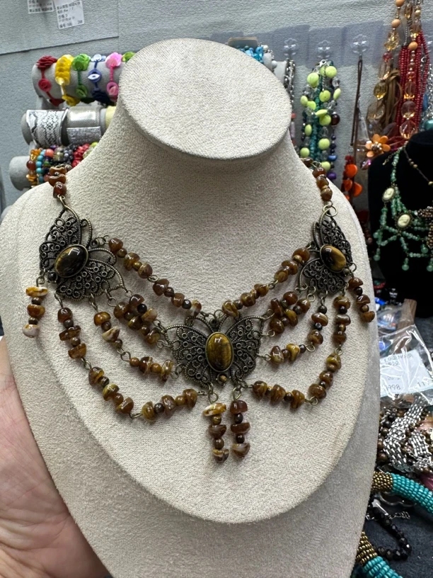 合金项链 宫廷风石头，蝴蝶项链，民族风复古