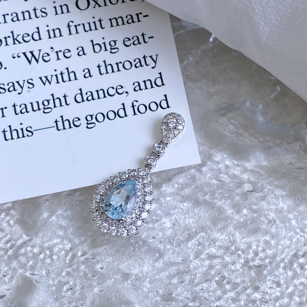 【六言精选】海蓝宝水滴流苏吊坠（不含链）