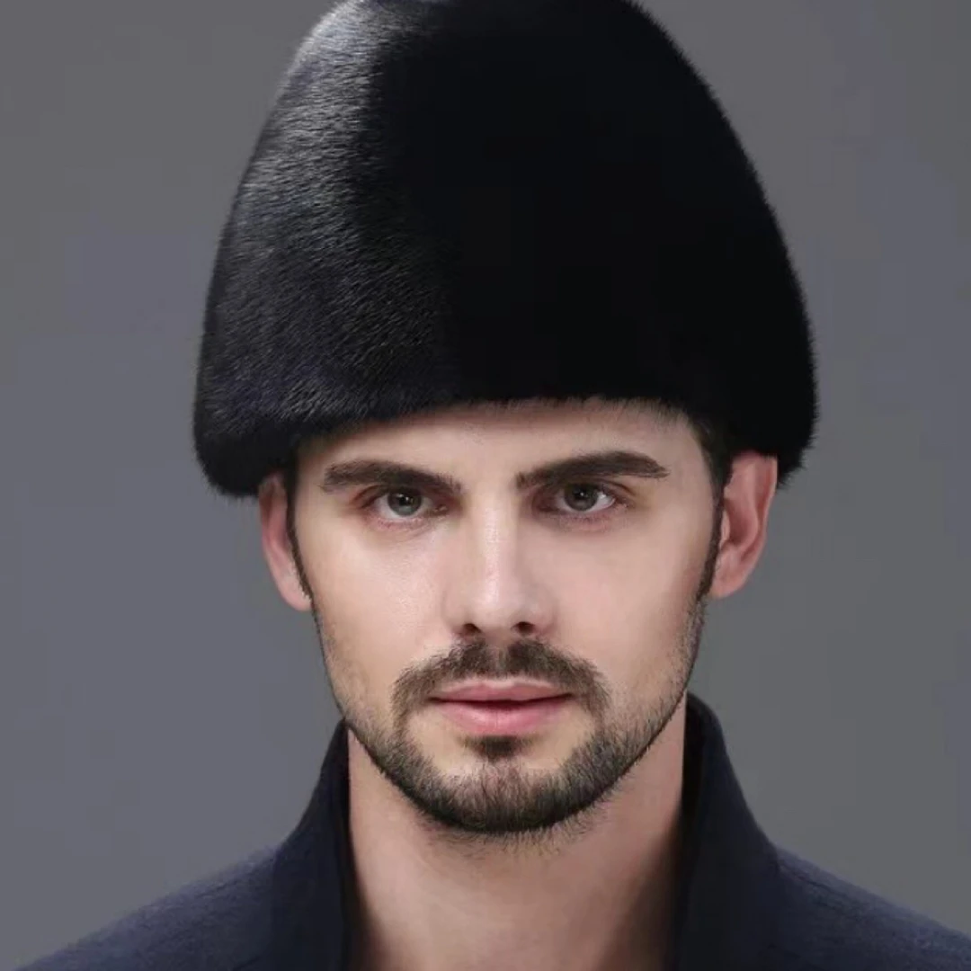 水貂毛绅士地主帽男士保暖百搭黑色皮草帽子