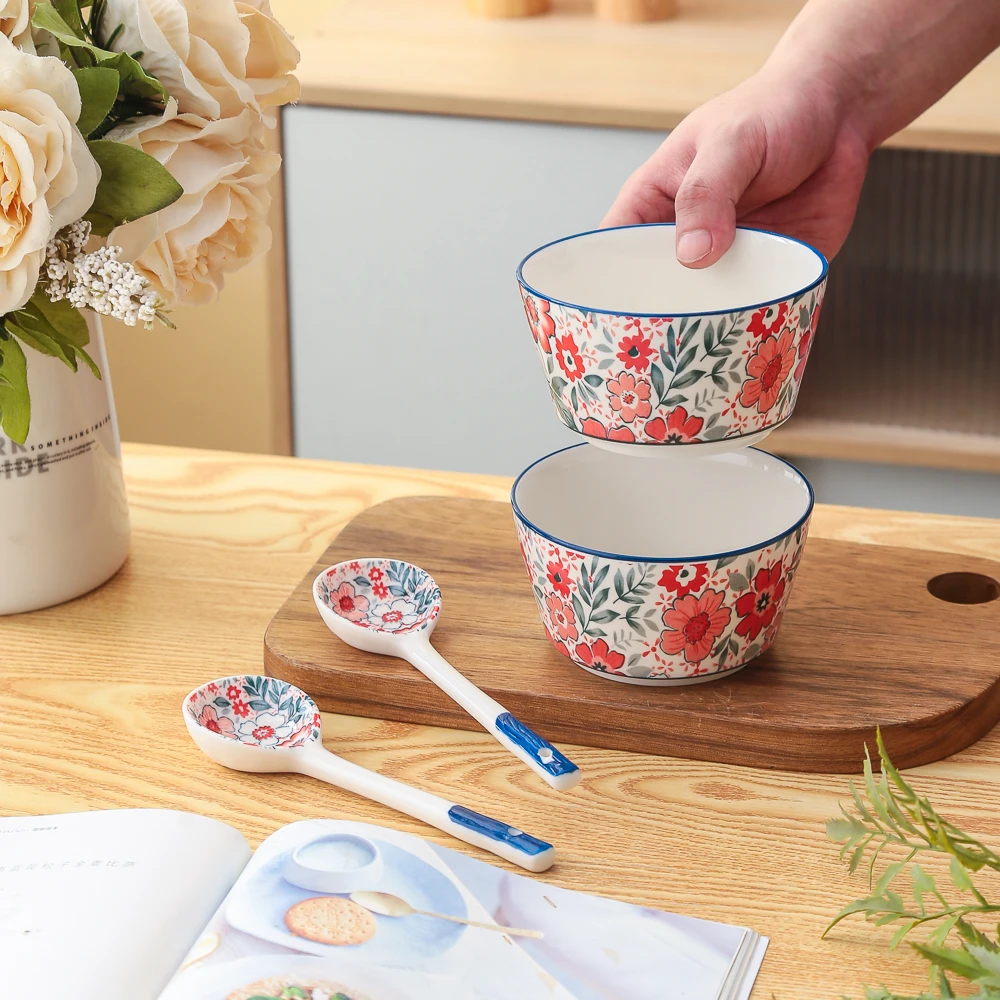 家用陶瓷餐具4.5英寸七里香系列小清新高颜值大肚碗米饭碗汤碗